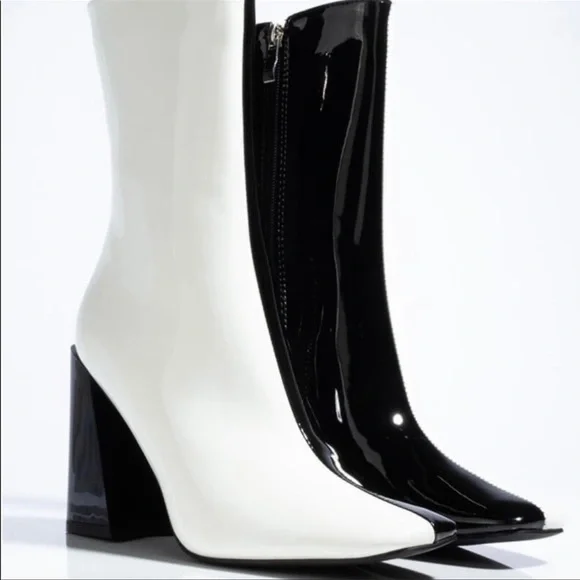 Azalea Wang Black & White Patent Ankle Bootie - Picture 10 of 11